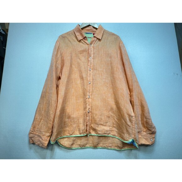 Report Collection Mens Button Down Linen Shirt Long Sleeve Stretch Size L Orange - Picture 7 of 14